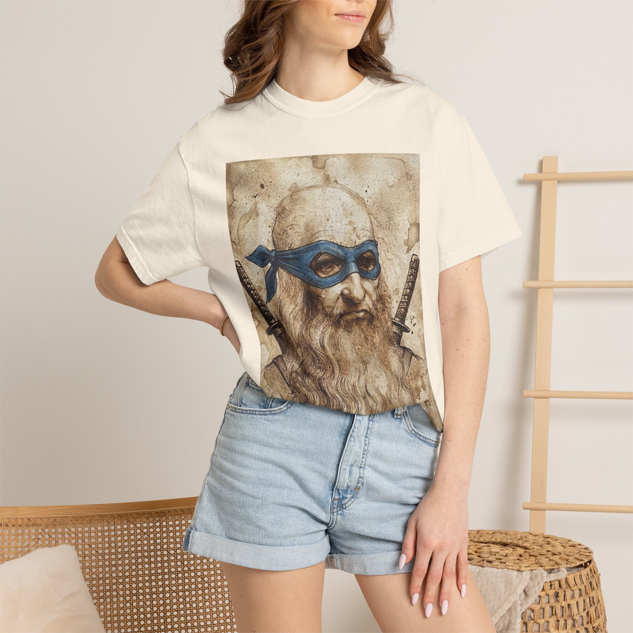 Leonardo Ninja Portrait T-Shirt — Vintage Samurai Leonardo da Vinci Art Tee