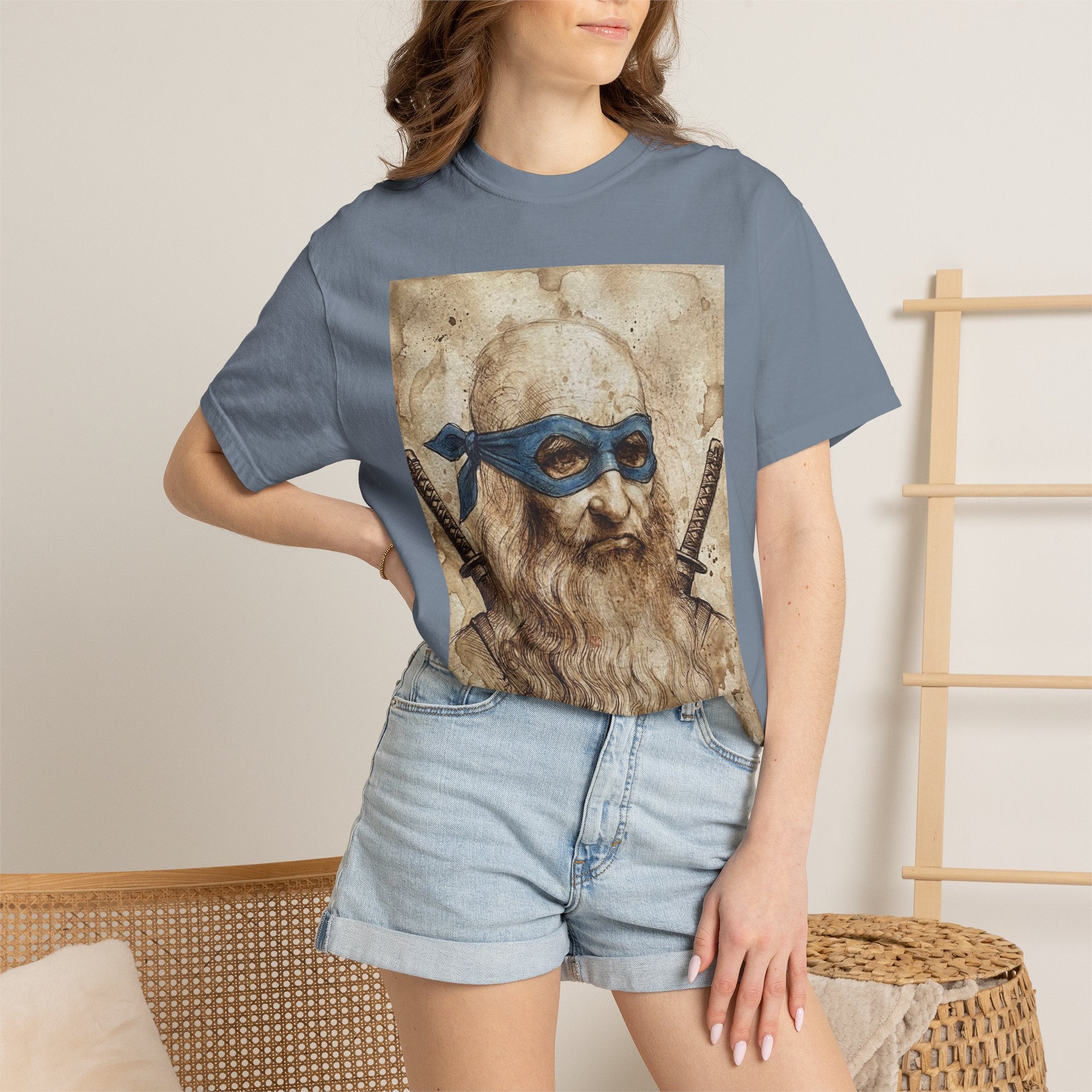 Leonardo Ninja Portrait T-Shirt — Vintage Samurai Leonardo da Vinci Art Tee